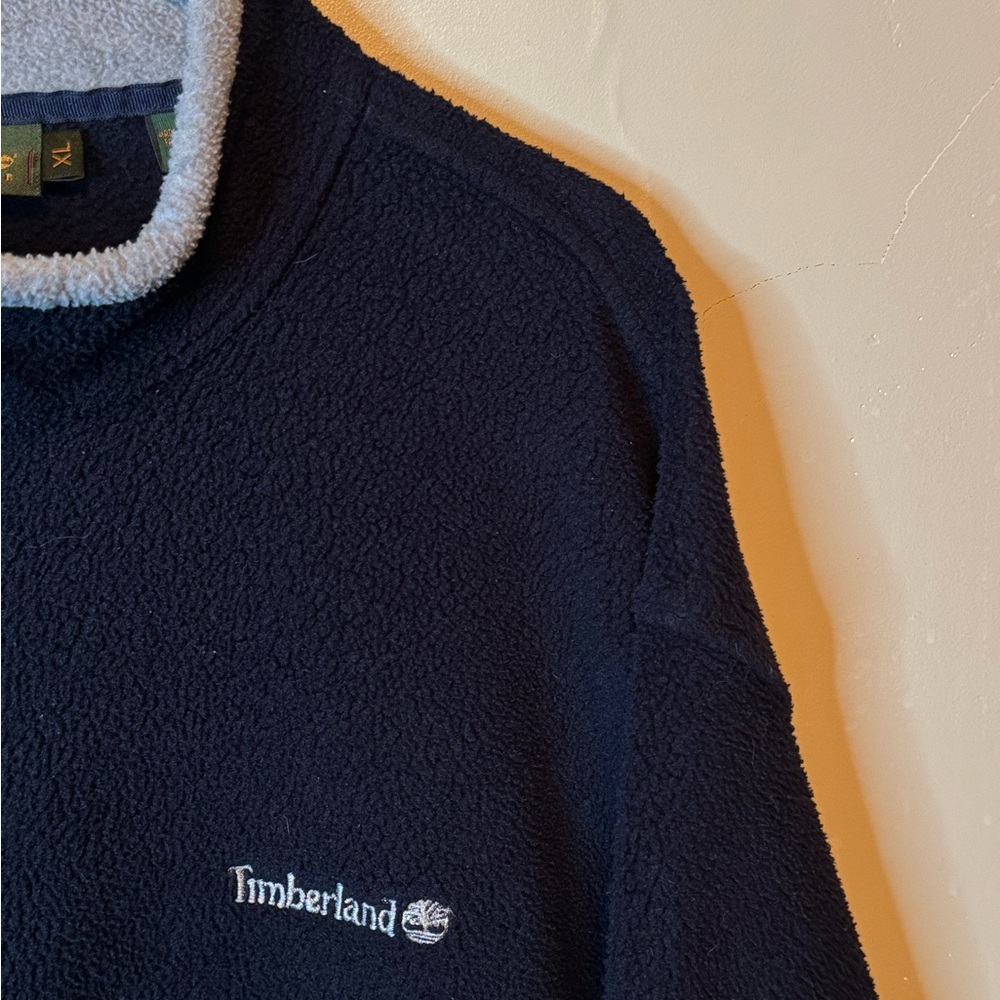 Vintage Timberland 1/4 Zip Fleece Pullover Sweatshirt Navy Gray Mens Size XL - Picture 4 of 8